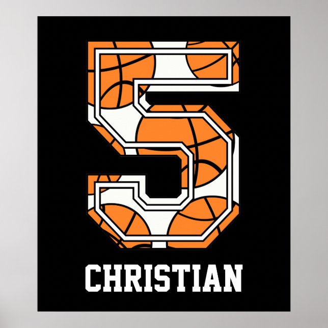 Personalisierter Basketball Nummer 5 Poster (Vorne)