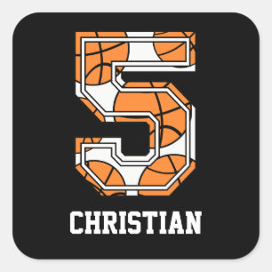 Personalisierter Basketball Nummer 5 Quadratischer Aufkleber
