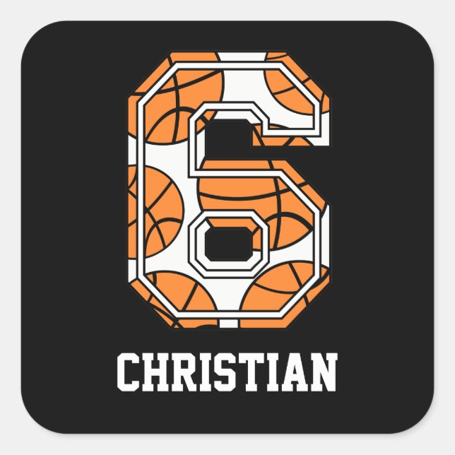 Personalisierter Basketball Nummer 6 Quadratischer Aufkleber (Vorderseite)