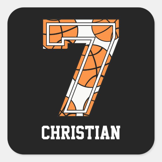 Personalisierter Basketball Nummer 7 Quadratischer Aufkleber (Vorderseite)