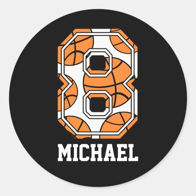 Personalisierter Basketball Nummer 8 Runder Aufkleber (Vorderseite)