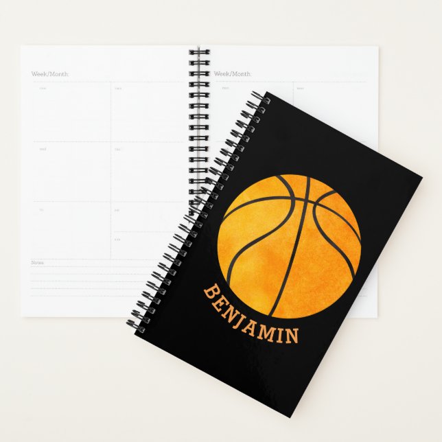 Personalisierter Basketball Schwarzes Orange Kinde Planer (Anzeige)