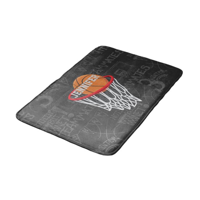 Personalisierter Basketball und Hoop Badematte (Schrägansicht)