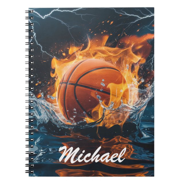 Personalisierter Basketballball auf Feuer und Wass Notizblock (Vorderseite)