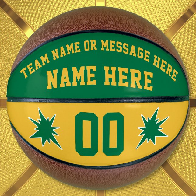 Personalisierter Basketballball, Grün und Gold Basketball (Personalized Basketball Ball. Green and Gold Basketball. Basketball team gifts. Custom Basketball.)