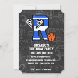 Personalisierter Basketballbuchstabe R Einladung