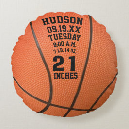 Personalisierter Basketballname und Babystatus Rundes Kissen