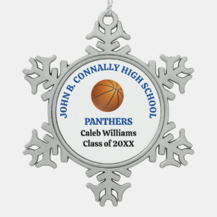 Personalisierter Basketballspieler der Blue High S Schneeflocken Zinn-Ornament