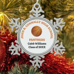 Personalisierter Basketballspieler der Orange High Schneeflocken Zinn-Ornament