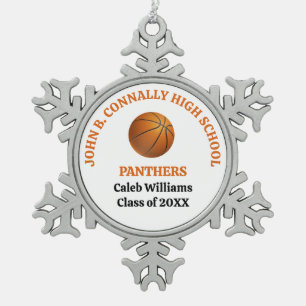 Personalisierter Basketballspieler der Orange High Schneeflocken Zinn-Ornament