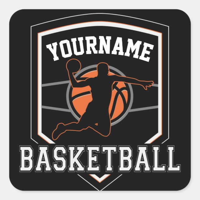 Personalisierter Basketballspieler NAME Slam Dunk  Quadratischer Aufkleber (Vorderseite)