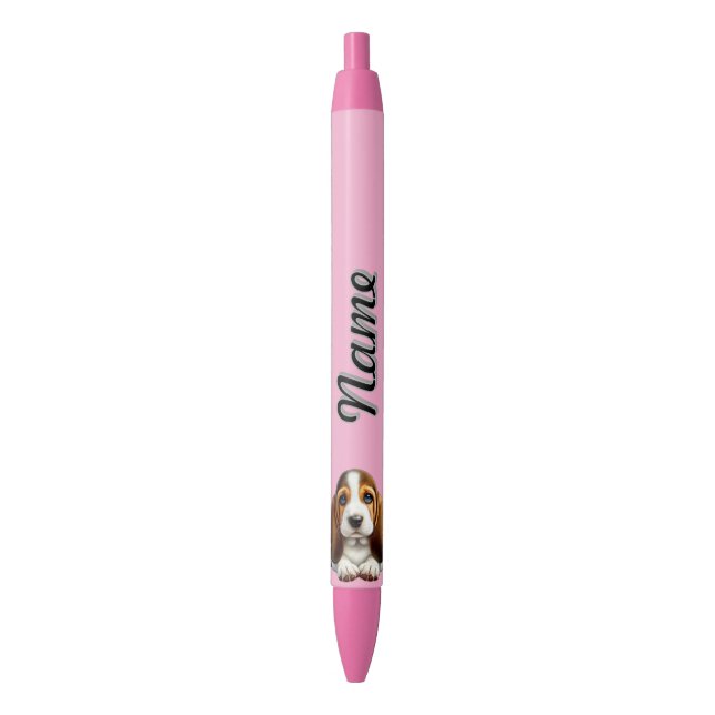 Personalisierter Basset-Hund-Welpe mit Blume Kugelschreiber (Vorderseite Vertikal)