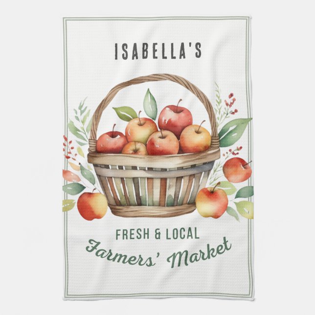 Personalisierter Bauernmarkt Rustikale Landäpfel Geschirrtuch (Vertikal)