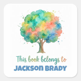 Personalisierter Baum-Exlibris-Aufkleber Buchlabel Quadratischer Aufkleber