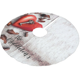 Personalisierter Baumrock Land Holzschlüssel für m Polyester Weihnachtsbaumdecke