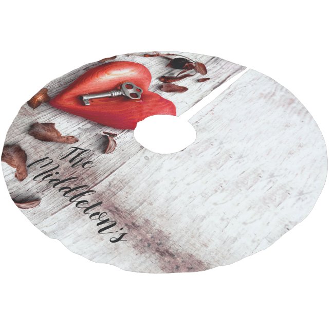 Personalisierter Baumrock Land Holzschlüssel für m Polyester Weihnachtsbaumdecke (Schrägansicht)