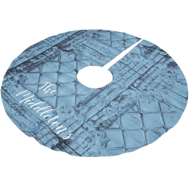 Personalisierter Baumrock Rustikale Zinndecke C Polyester Weihnachtsbaumdecke (Schrägansicht)