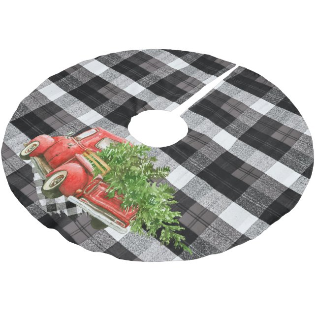 Personalisierter Baumrock XMAS Truck Baffalo Karie Polyester Weihnachtsbaumdecke (Schrägansicht)
