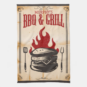Personalisierter BBQ- und Grill-Familien-Burger-Fl Geschirrtuch