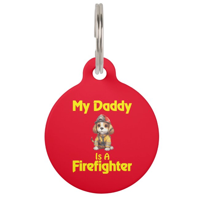 Personalisierter Beagle, mein Papa ist Feuerwehrma Haustiermarke (Vorderseite)