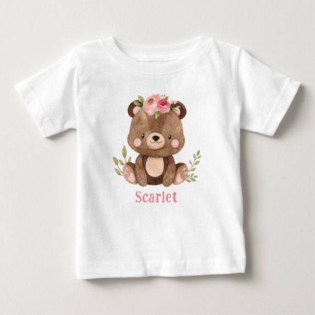 Personalisierter Bear Girl Baby Bodysuit T-shirt (Vorderseite)