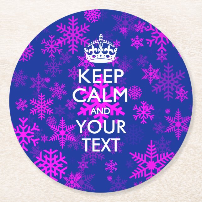 Personalisierter BEHALT-CALM und Textschnee Runder Pappuntersetzer (Vorderseite)