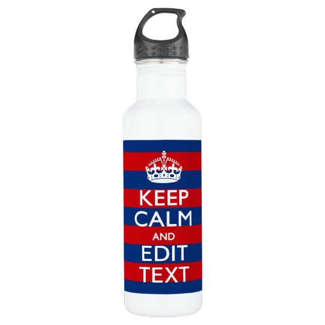 Personalisierter BEHALTEN CALM und Text auf Streif Edelstahlflasche (Vorderseite)