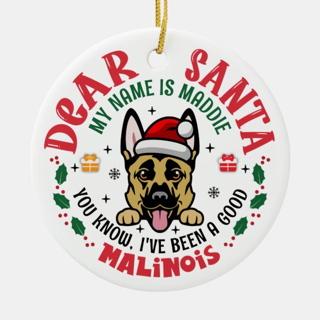 Personalisierter belgischer Malinois Dog Weihnacht Keramik Ornament (Vorne)