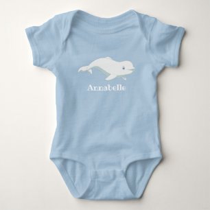 Personalisierter Beluga Whale und Blaue Herzen Ark Baby Strampler