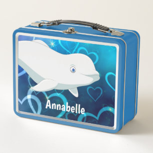 Personalisierter Beluga Whale und Blaue Herzen Ark Metall Brotdose