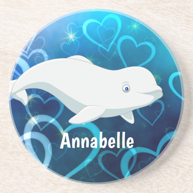 Personalisierter Beluga Whale und Blaues Herz in d Getränkeuntersetzer (Vorne)