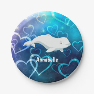 Personalisierter Beluga Whale und Blaues Herz in d Pappteller