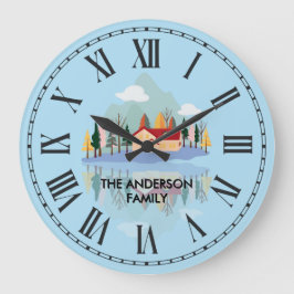 Personalisierter Bergsee Familienszene Große Wanduhr