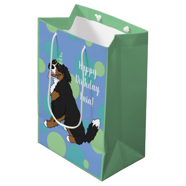 Personalisierter Berner Berghund  Mittlere Geschenktüte (Vorderseite Schrägansicht)
