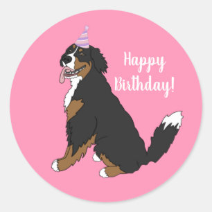 Personalisierter Berner Hund Geburtstag Runder Aufkleber
