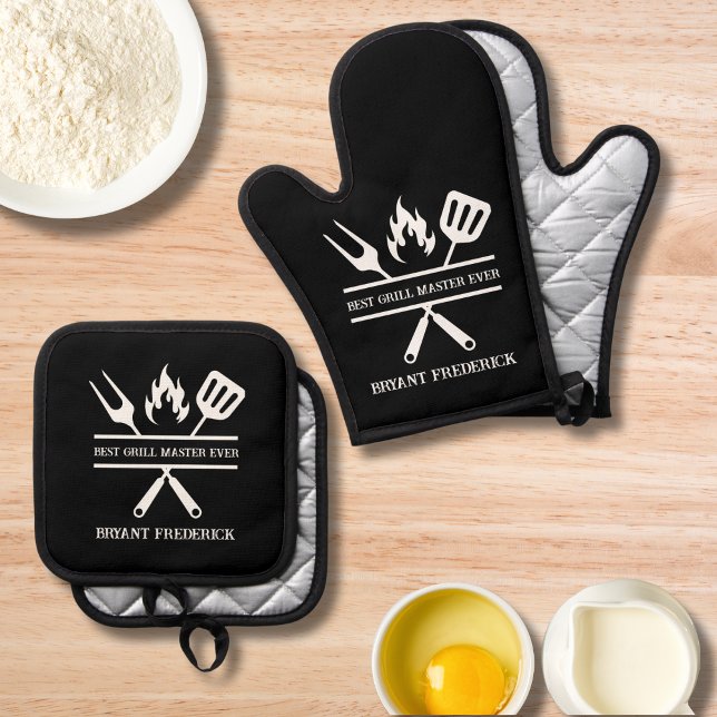 Personalisierter bester Grillmeistertag Vater Vate Ofenhandschuh & Topflappen-Set (Von Creator hochgeladen)