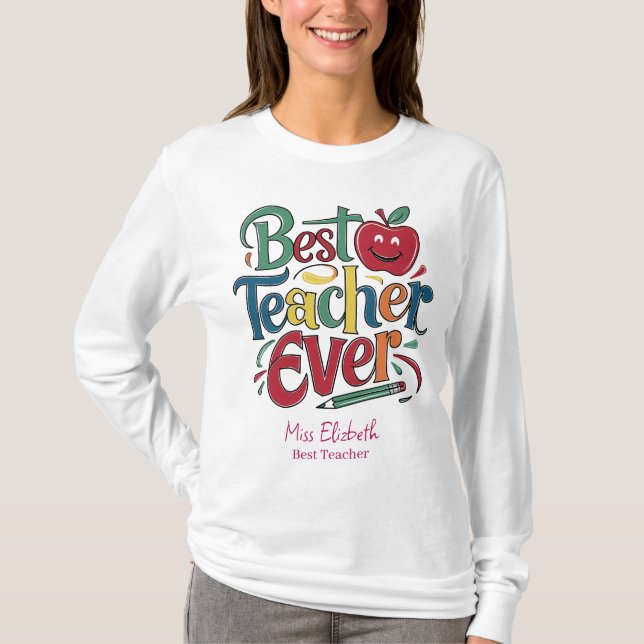 Personalisierter bester Lehrer je farbenfroh T-Shirt (Vorderseite)