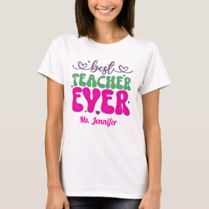 Personalisierter Bester Lehrer je rosa grüne Schri T-Shirt