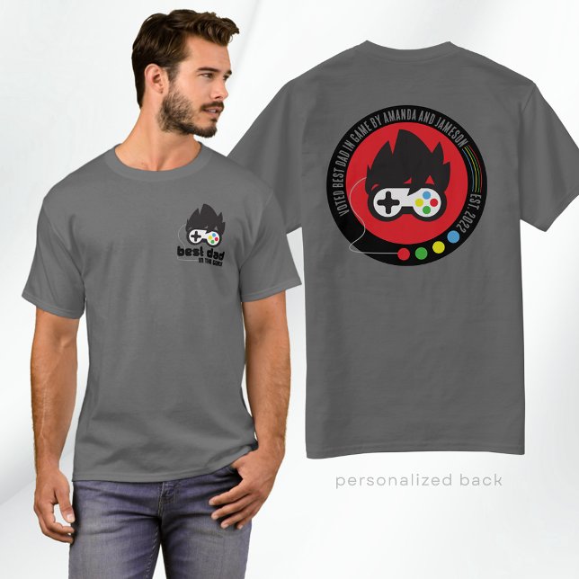 Personalisierter bester Vater im Game-Geschenk T-Shirt (Unique Retro Inspired Best Dad in the Game T-Shirt for Gaming Dads and Step Dads in Dark Grey)