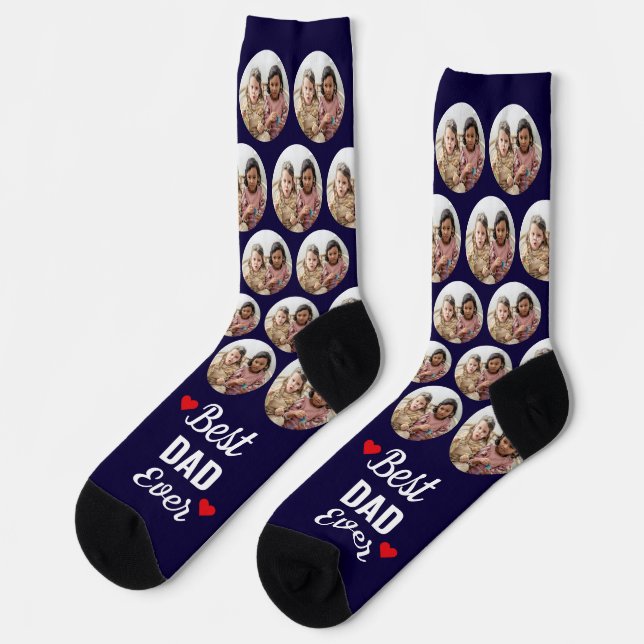 Personalisierter bester Vater je Kind Foto Marine Socken (Linkes Detail)