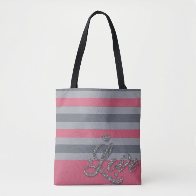 Personalisierter Beutel mit rosa Streifen Tasche (Vorderseite)
