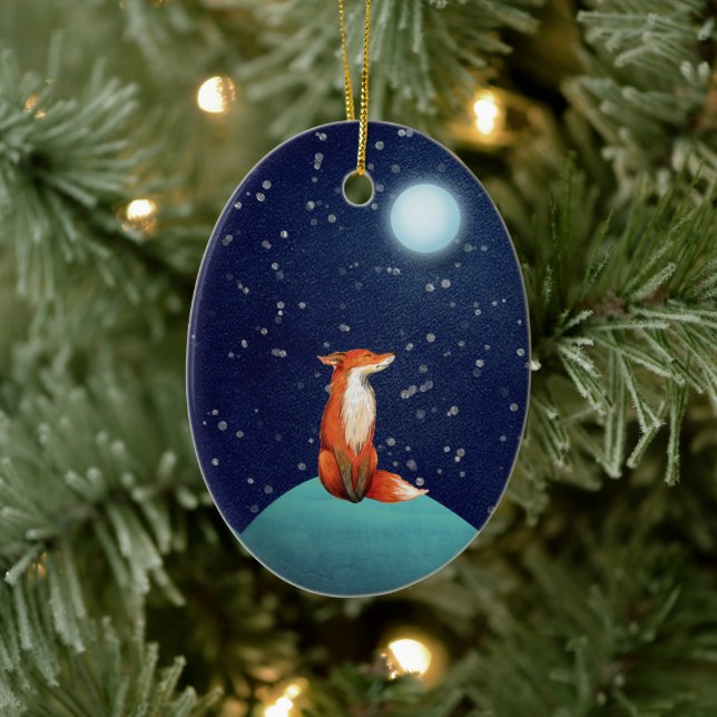 Personalisierter bezaubernder Fuchs und Vollmond W Keramik Ornament (Baum)