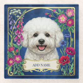 Personalisierter Bichon Frise Blau Blumen Unterset Glasuntersetzer