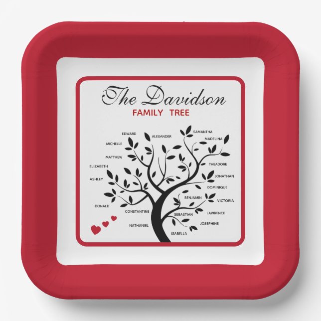 Personalisierter Big Family Tree (20 Namen) Pappteller (Vorderseite)