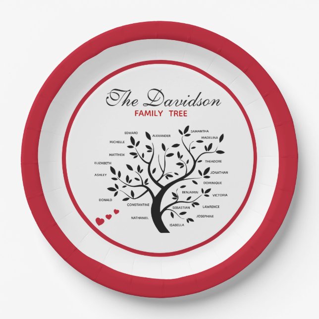 Personalisierter Big Family Tree (20 Namen) Pappteller (Vorderseite)