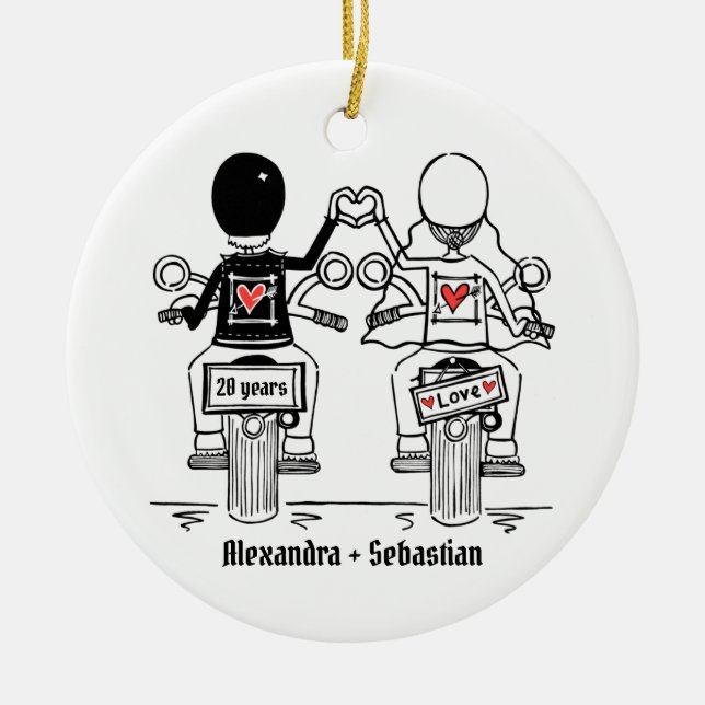 Personalisierter Biker-Hochzeitstipendium Keramik Ornament (Vorne)