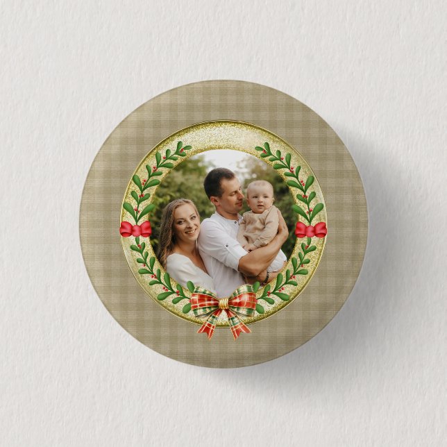 Personalisierter Bilderrahmen und Weihnachtskranz Button (Vorderseite)