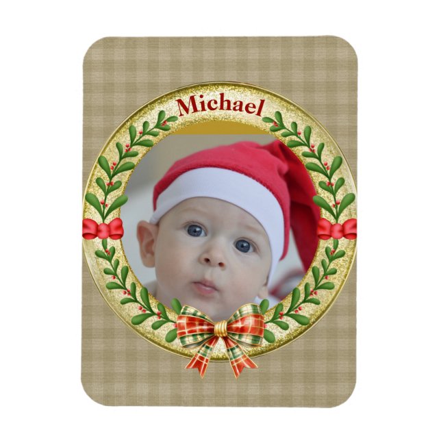 Personalisierter Bilderrahmen und Weihnachtskranz Magnet (Vertikal)