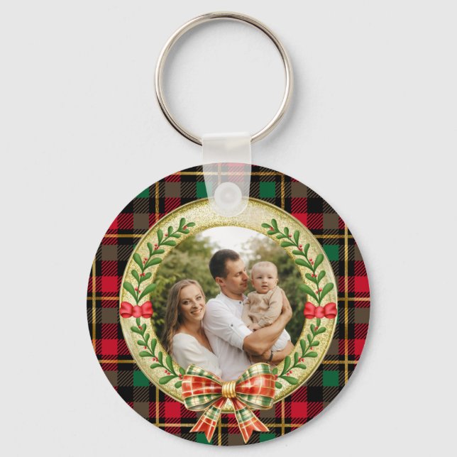 Personalisierter Bilderrahmen und Weihnachtskranz Schlüsselanhänger (Vorderseite)