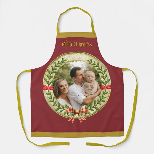 Personalisierter Bilderrahmen und Weihnachtskranz Schürze (Vorderseite)